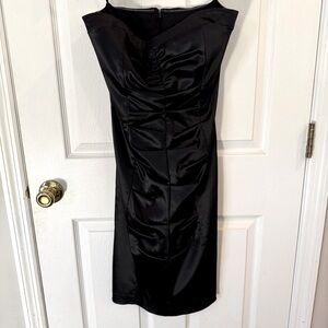 Nicole Miller Collection Black Strapless Ruched Satin Dress – Size 10